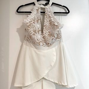 Privy White Lace High Neck Romper SZ L